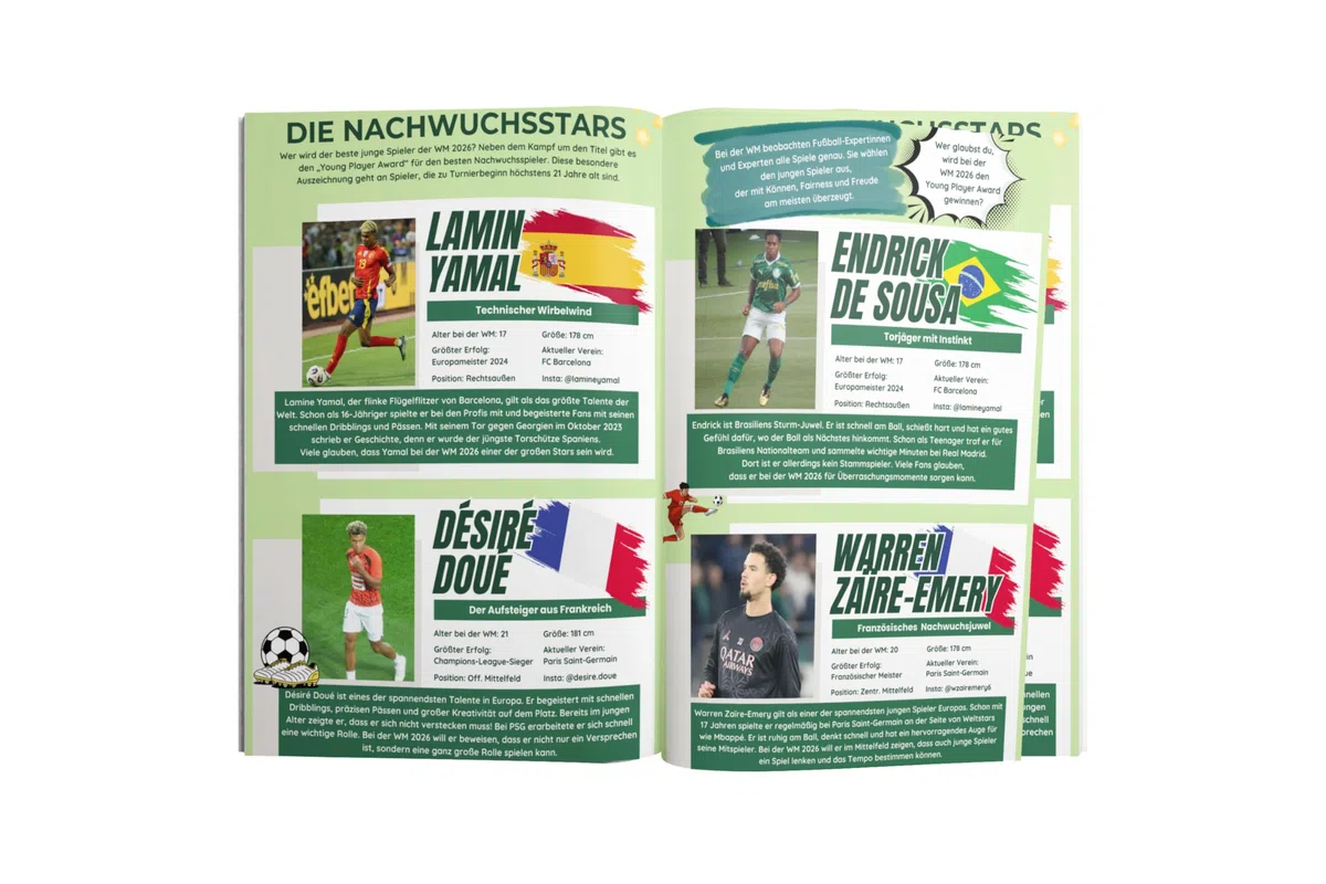 Kick it! Das ultimative Fußballbuch zur WM 2026: Alles rund um die Weltmeisterschaft – Stars, Teams und Stadien – mit Rekorden, Rätseln und Fun Facts ... (Kick it! Die ultimativen Fußballbücher)