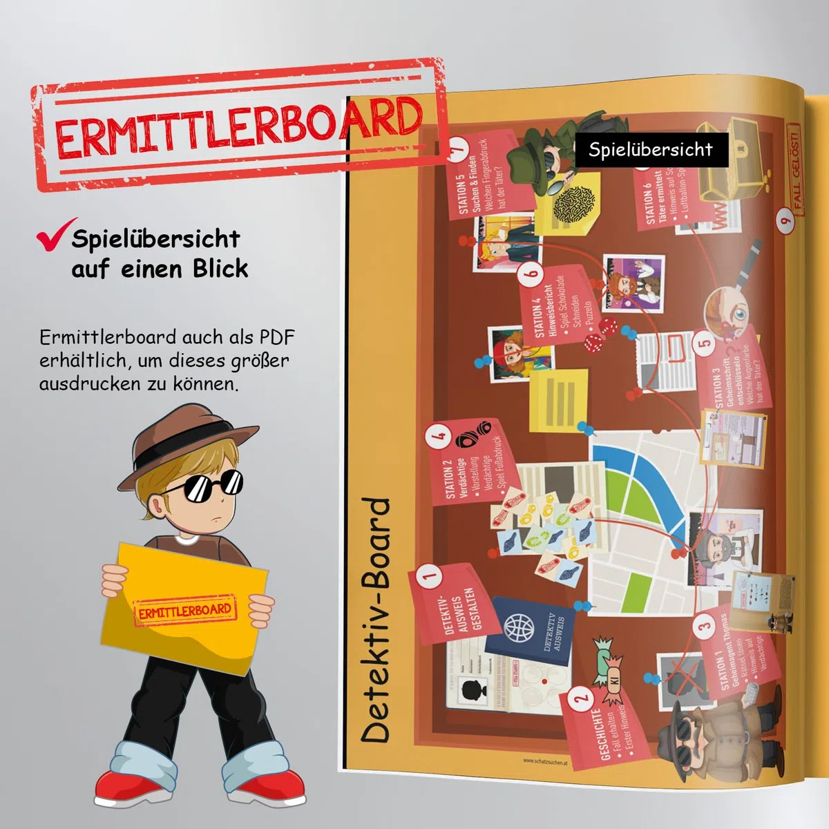 Detektiv Schnitzeljagd Schatzsuche Kindergeburtstag ab 10 Jahre: Fallermittlung mit Fußspuren & Fingerabdrücke lesen sowie Detektiv-Hacks & Cäsar-Geheimschriftscheibe (Bravo Schatzsuche)