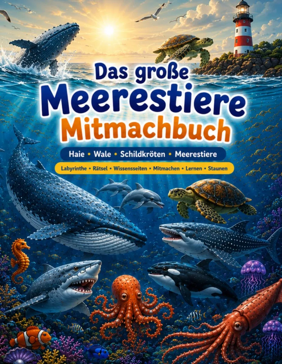 Das große Meerestiere Mitmachbuch: Haie, Wale, Schildkröten und Meerestiere entdecken | Mit Labyrinthen, Rätseln, Ausmalbildern, Quizfragen und ... alles über Haie Wale und Meerestiere, Band 4)