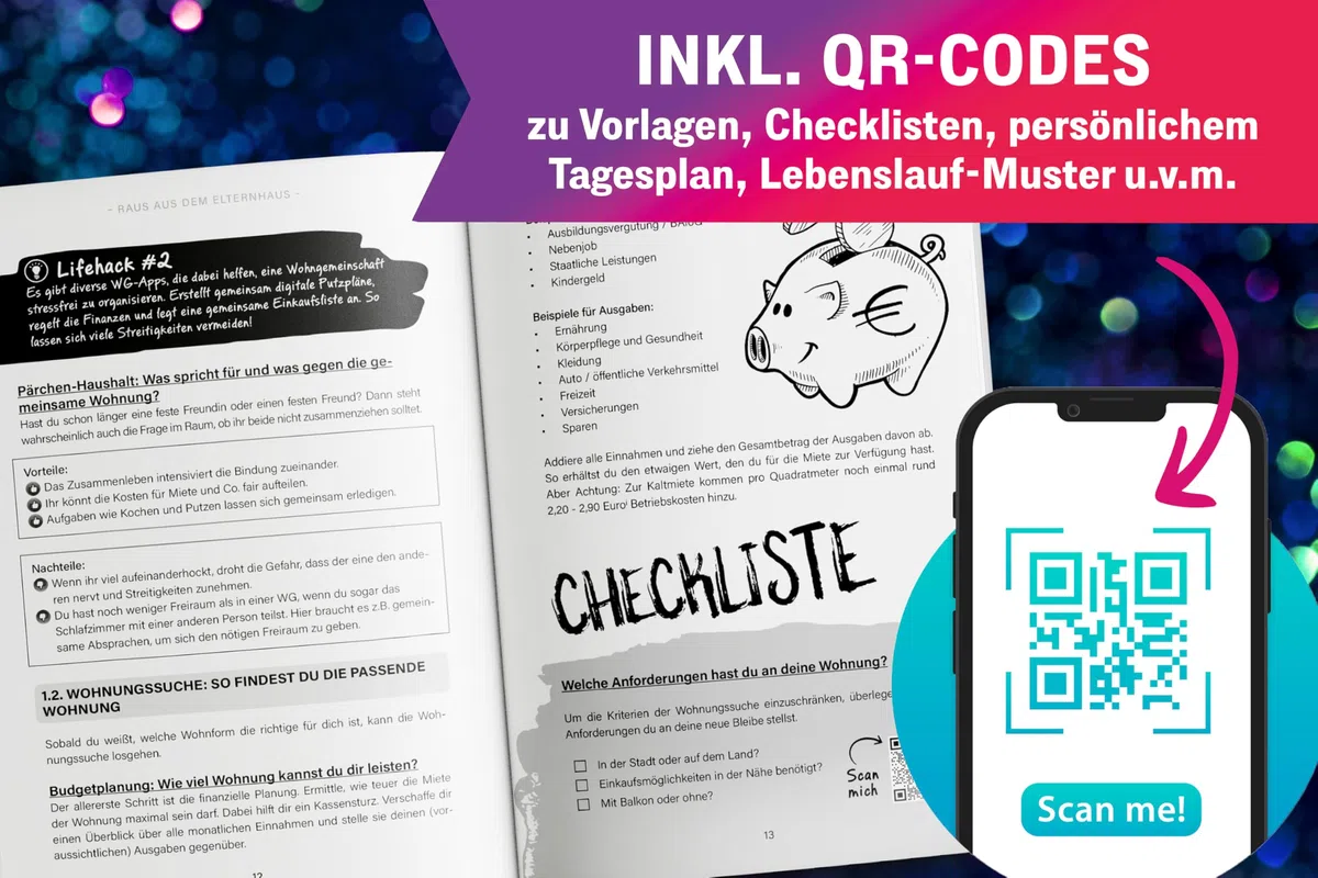 Endlich 18! Raus ins Leben - 101 Lifehacks: Für den perfekten Start ins Erwachsenenleben, kompakter Lebensratgeber zum 18. Geburtstag mit Fakten + Wissenswertem, von Alltag über Karriere bis Steuern