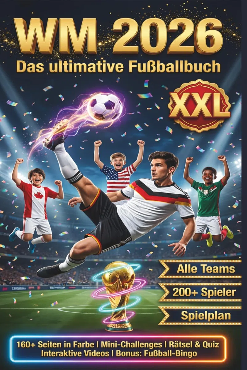 Das ultimative Fußballbuch für Kinder: über 200 Spielerporträts, alle Teams, ausfüllbare Tabellen & kompletter WM-Spielplan, Rätsel, Quiz, Challenges, interaktive Videos & Fußball-Bingo