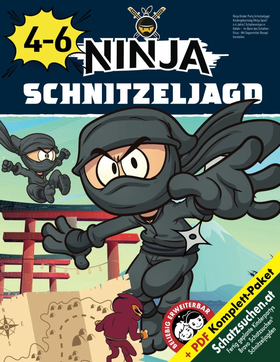 Ninja Kinder Party Schnitzeljagd Kindergeburtstag (Ninja Spiel) 4-6 Jahre: Schattenninjas in Gefahr - Im Bann des Schatten-Virus - Mit Gegenmittel-Rezept herstellen. (Bravo Schatzsuche)
