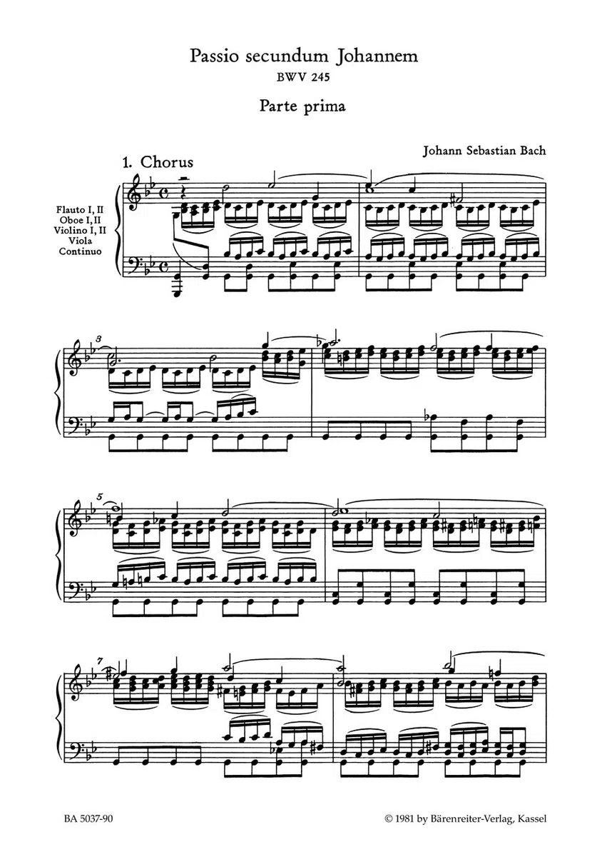 Johannes-Passion (St. John Passion) BWV 245. BÄRENREITER URTEXT. Klavierauszug vokal, Urtextausgabe