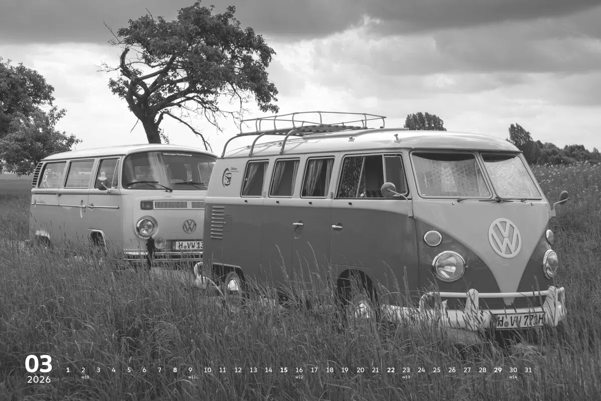 arti - VW Classic Kalender 2026 - im Format 49,5 x 33 - Bilder der Volkswagen Klassiker, VW Käfer, Bulli, Golf GTI