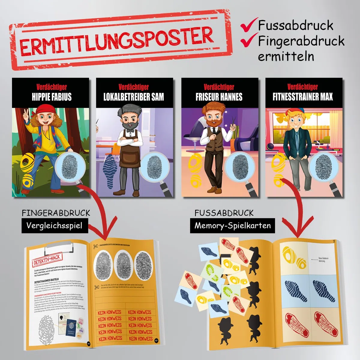 Detektiv Schnitzeljagd Schatzsuche Kindergeburtstag ab 10 Jahre: Fallermittlung mit Fußspuren & Fingerabdrücke lesen sowie Detektiv-Hacks & Cäsar-Geheimschriftscheibe (Bravo Schatzsuche)