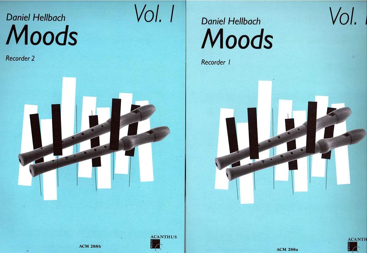 Moods Band 1-10 mittelschwere poppig-rockige Stücke für 2 Sopran-Blockflöten und Klavier von Daniel Hellbach - Notenbuch mit CD und bunter herzförmiger Notenklammer