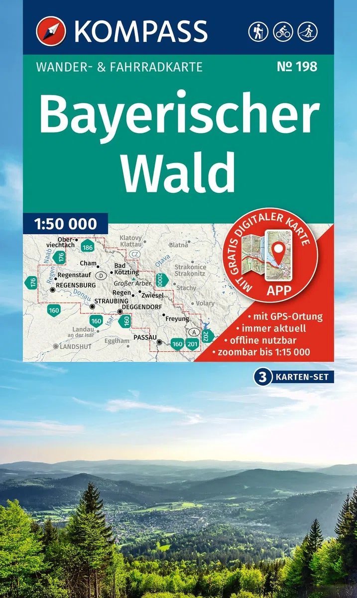 KOMPASS Wanderkarten-Set 198 Bayerischer Wald (3 Karten) 1:50.000: Wander- und Fahrradkarte in einem - inklusive Offline-Verwendung in der KOMPASS-App. Wander-& Radwege. Skitouren. Langlaufen.