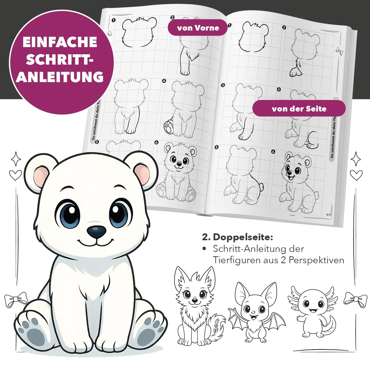 Manga-Tiere zeichnen lernen – für Kinder ab 8 mit tollen Zeichen-Videos: Süße Anime-Tiere mit Steckbriefen und Mitmachideen | einfache Schritt-Anleitung