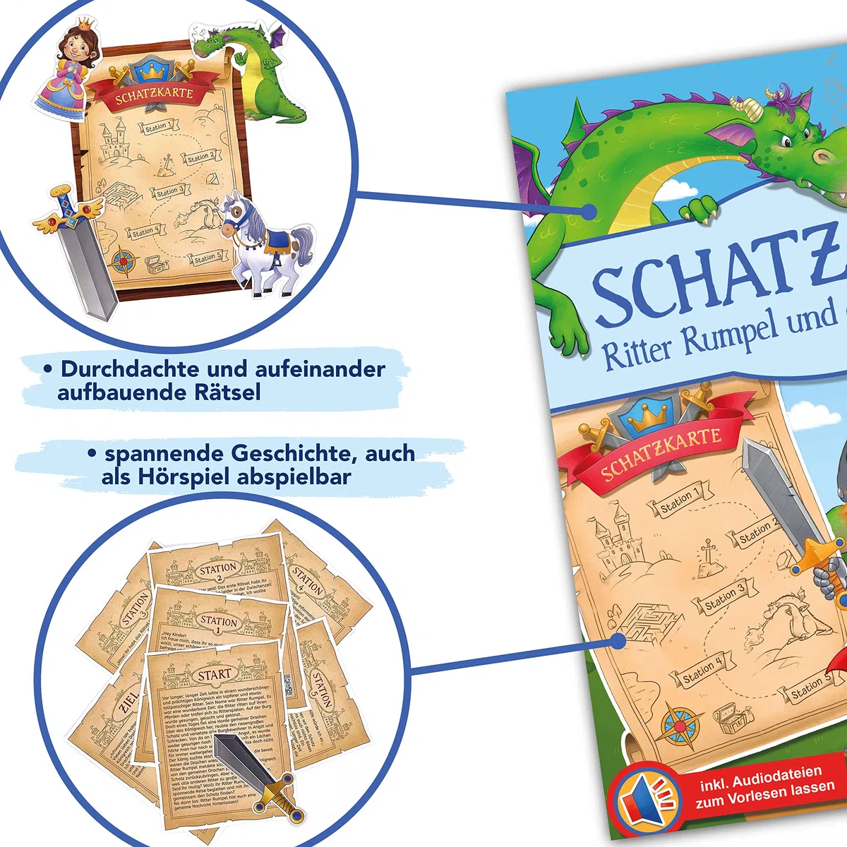 Schatzsuche inkl. spannendem Hörspiel für Kinder von 4-6 Jahren - Ritter Rumpel und der Drachenschatz: Das Schnitzeljagd-Komplettpaket (Fertig geplante Schatzsuchen für den Kindergeburtstag)
