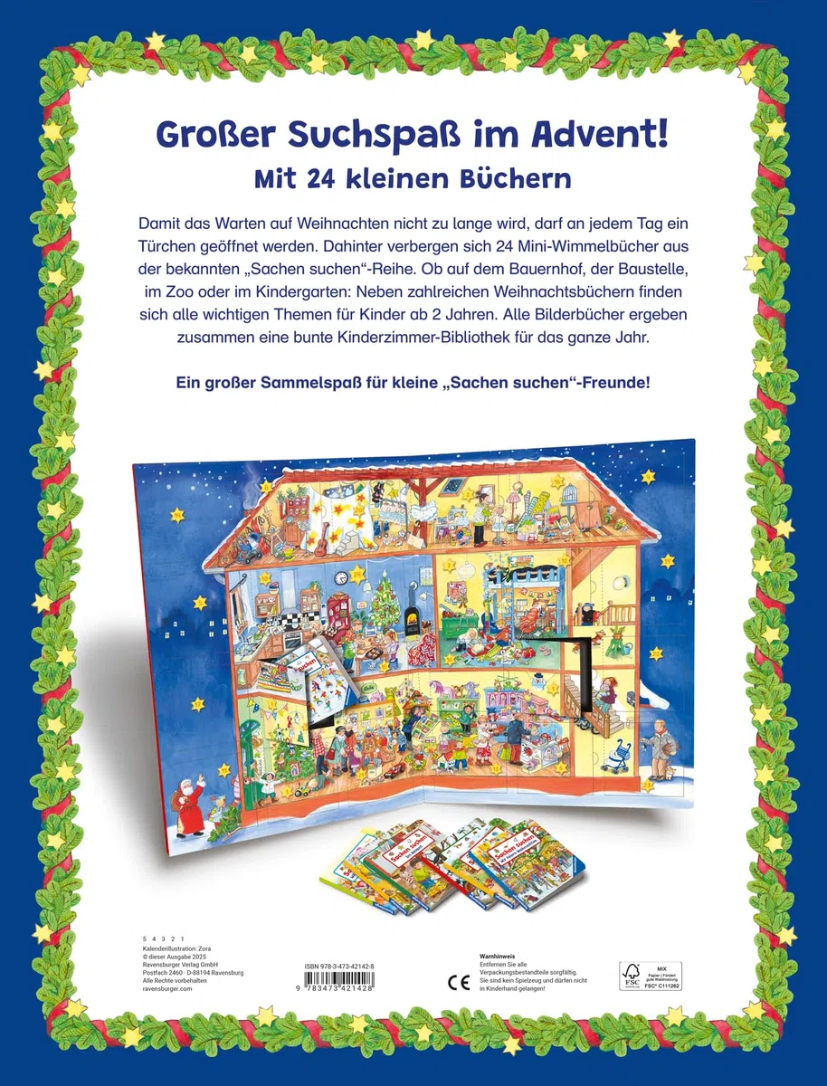 Mein großer Sachen suchen Adventskalender, dekorativer Aufstellkalender ab 2 Jahren: Mit 24 Pappbilderbüchern