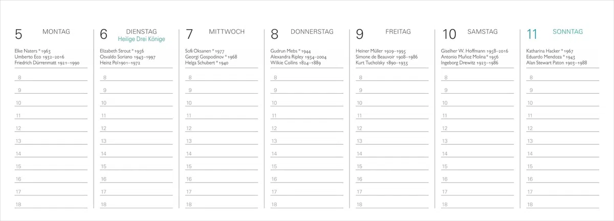 Der literarische Tischplaner 2026 - Wochenkalender mit Zitaten und Biografien ausgewählter Autorinnen und Autoren: Terminkalender zum Aufstellen mit ... Schriftsteller und Autorinnen. 29,9 x 11,1 cm