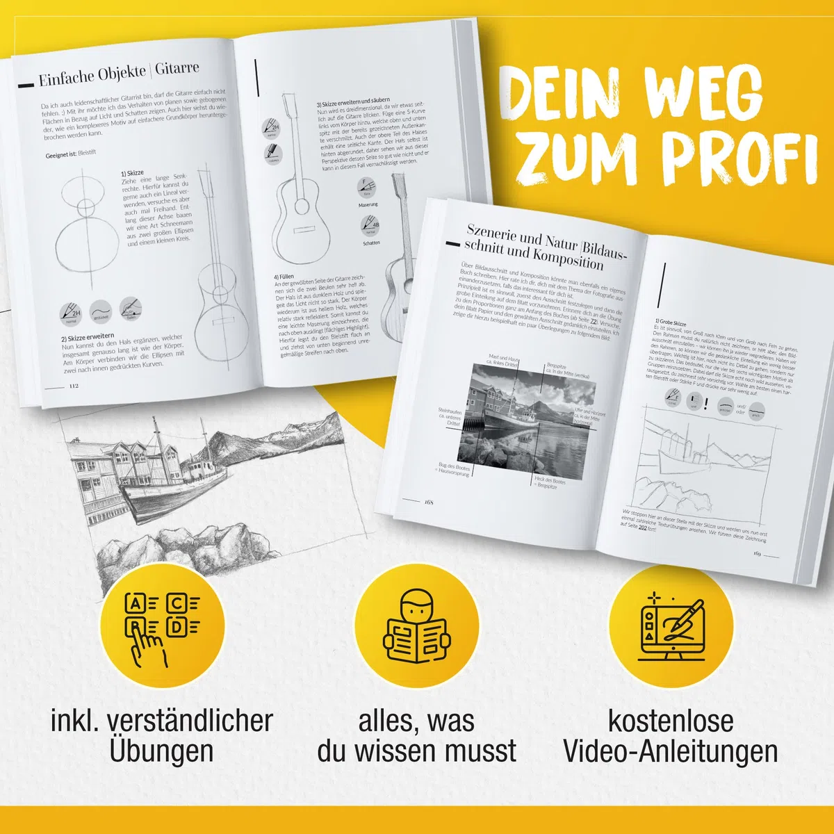 DU KANNST ZEICHNEN!: Zeichnen lernen – schnell und einfach. Portraits, Objekte, Landschaft, Tiere und Perspektive zeichnen lernen (inkl. Videos): Das ... Natur - Perspektive (Zeichnen leicht gemacht)