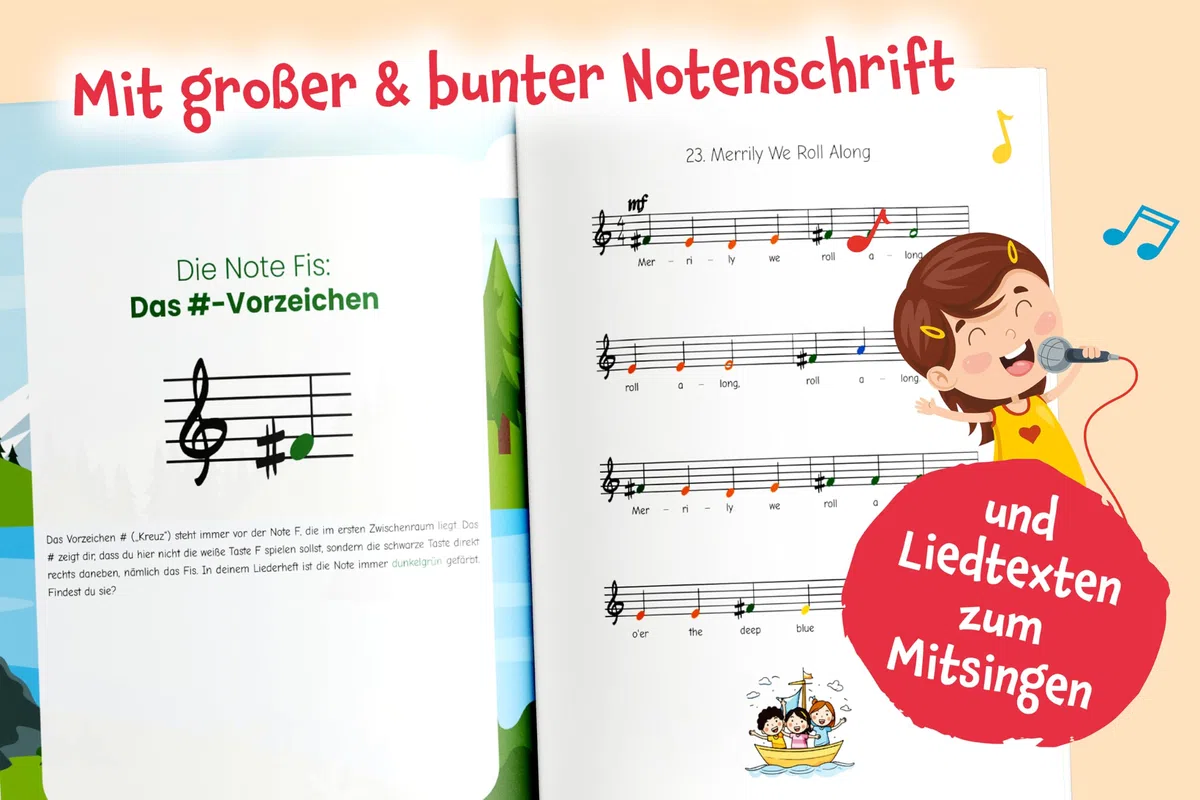 Klavier lernen für Kinder: Die Klavierschule mit bunten Klaviernoten zur musikalischen Früherziehung inkl. Klaviertasten-Schablonen zum Ausschneiden + Audio-Dateien zum Download