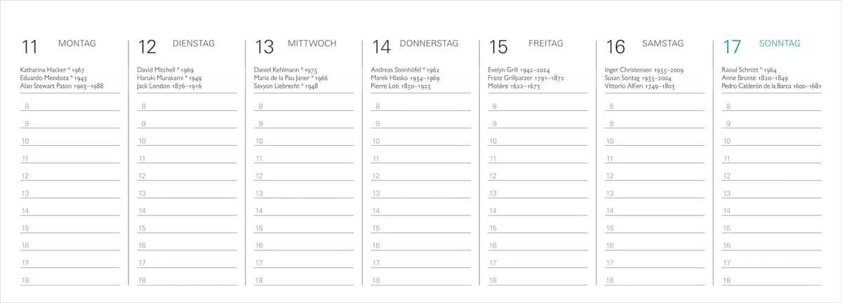 Der literarische Premium-Tischplaner 2027 - Wochenkalender mit Zitaten und Biografien ausgewählter Autorinnen und Autoren: Terminkalender zum ... Schriftsteller und Autorinnen. 29,9 x 11,1 cm