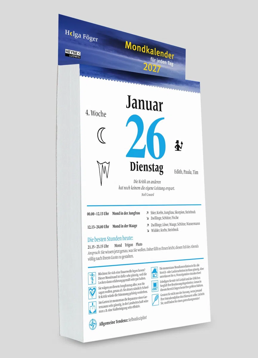 Mondkalender für jeden Tag 2027: Tages-Abreißkalender – perforierte Seiten – zum Aufstellen oder Aufhängen – 13,0 x 18,5 cm