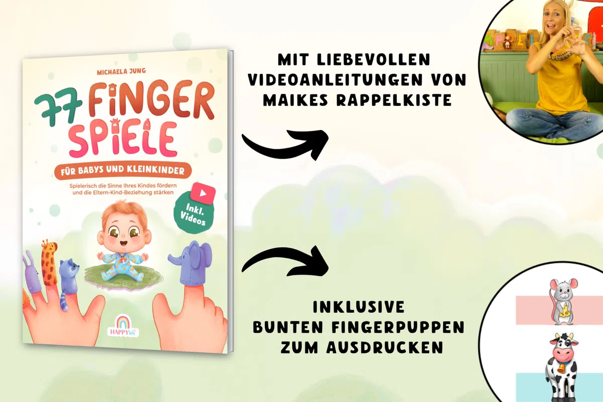 77 Fingerspiele für Babys und Kleinkinder: Spielerisch die Sinne Ihres Kindes fördern und die Eltern-Kind-Beziehung stärken inkl. Fingerpuppen zum Ausdrucken – Perfektes Geschenk zur Geburt und Taufe