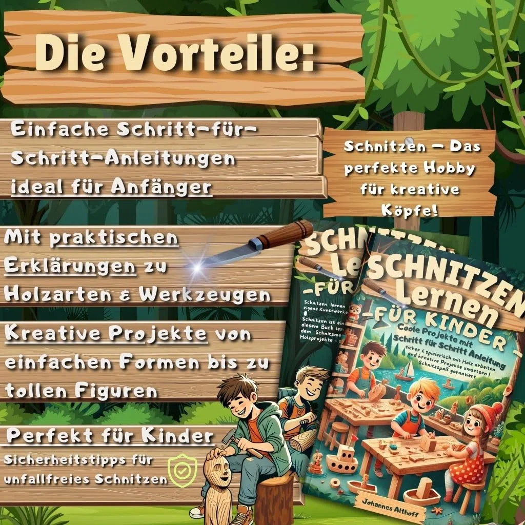 Schnitzen lernen für Kinder: Entdecke anfängerfreundliche Holzprojekte mit kindgerechter Schritt-für-Schritt-Anleitung – sicher & spielerisch mit Holz ... Projekte umsetzen | Schnitzspaß garantiert