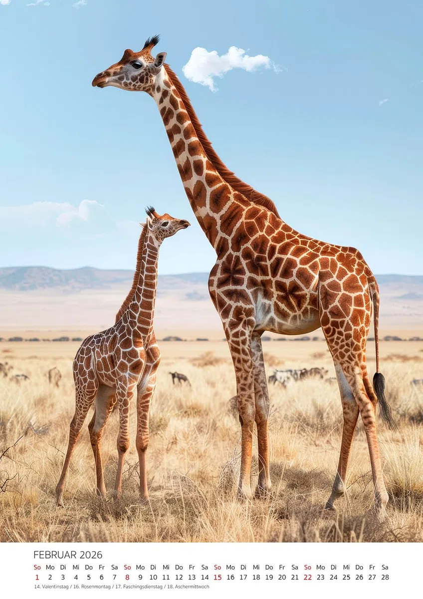 Edition Seidel Premium Kalender Giraffen 2026 Format DIN A3 Wandkalender Tierkalender Afrika Südafrika Kenia Serengeti Steppe Savanne Giraffe Bulle Kühe Wildtiere Melanie Viola