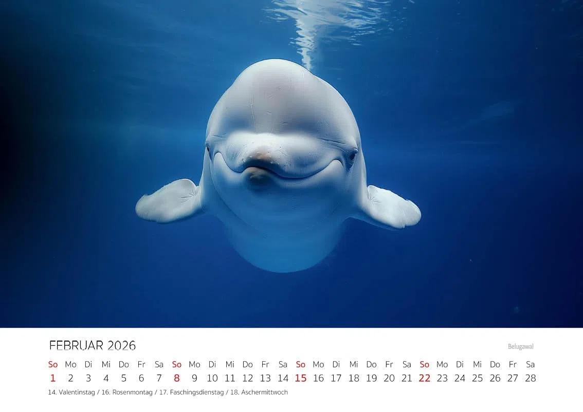 Edition Seidel Premium Kalender Wale Giganten der Meere 2026 Format DIN A4 Wandkalender Wal Buckelwal Belugawal Orca Meer Ozean Unterwasser Welt Christian Müringer