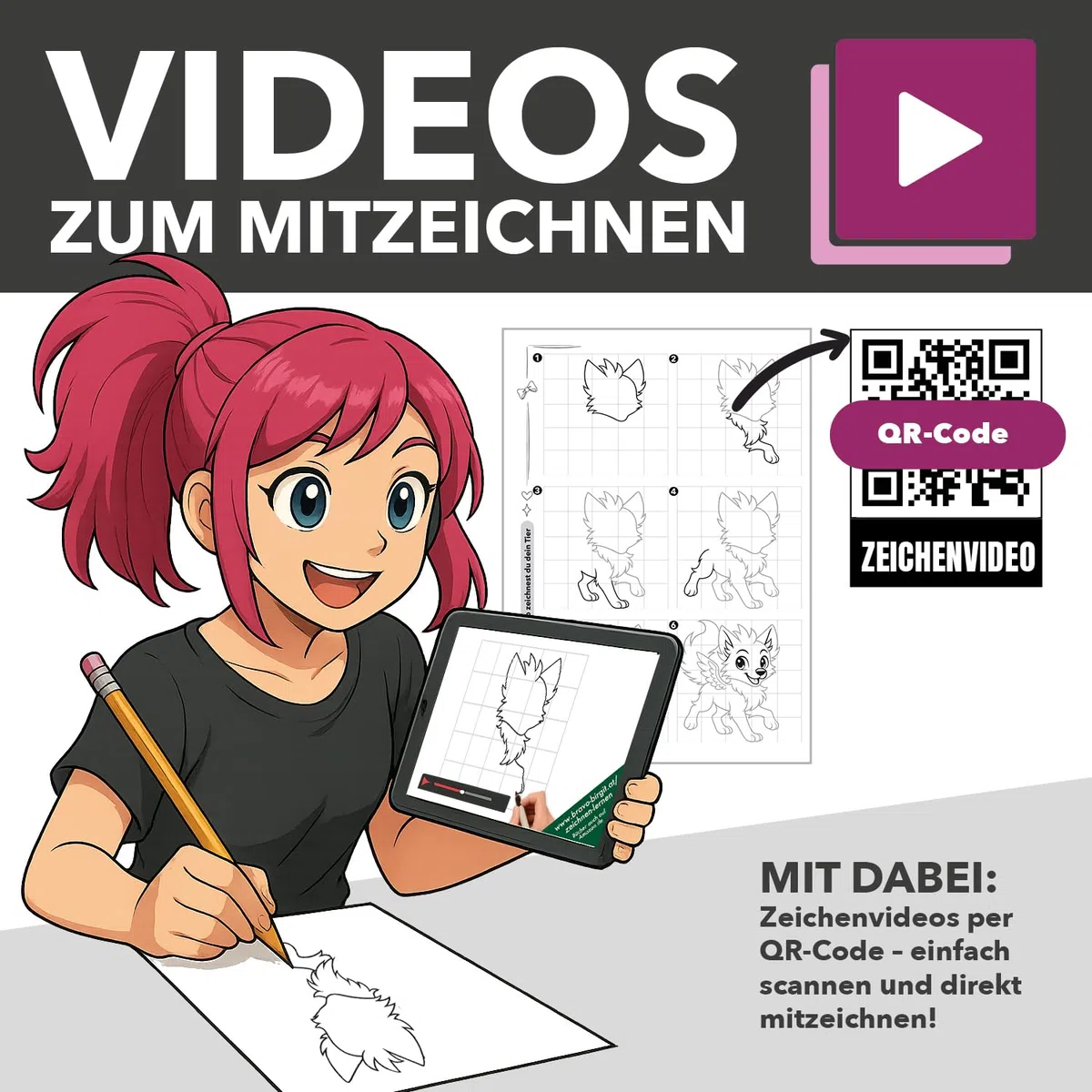 Manga-Tiere zeichnen lernen – für Kinder ab 8 mit tollen Zeichen-Videos: Süße Anime-Tiere mit Steckbriefen und Mitmachideen | einfache Schritt-Anleitung