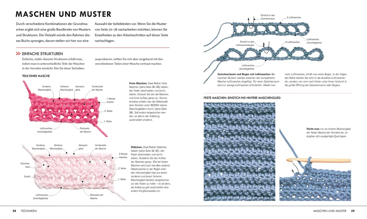 Häkeln Schritt für Schritt: Über 100 Techniken, Häkelmuster, 20 Projekte für Einsteiger. Grundlagenbuch. Schritt für Schritt bebildert und anschaulich erklärt