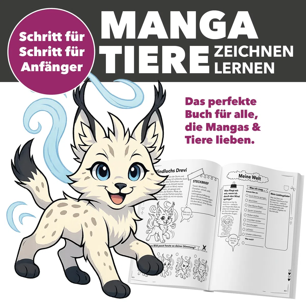 Manga-Tiere zeichnen lernen – für Kinder ab 8 mit tollen Zeichen-Videos: Süße Anime-Tiere mit Steckbriefen und Mitmachideen | einfache Schritt-Anleitung