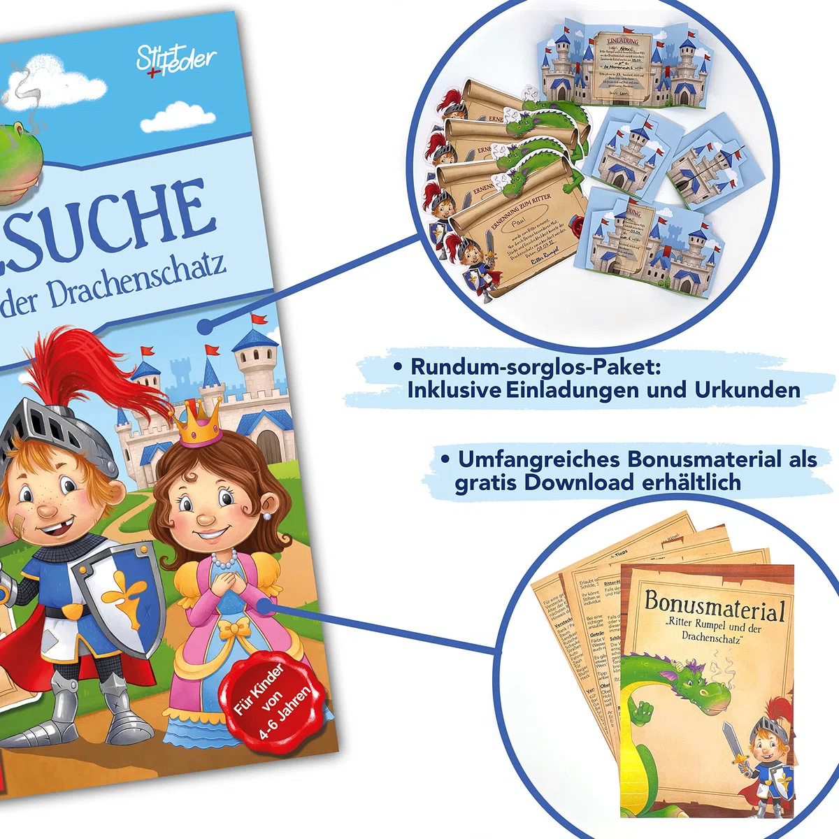 Schatzsuche inkl. spannendem Hörspiel für Kinder von 4-6 Jahren - Ritter Rumpel und der Drachenschatz: Das Schnitzeljagd-Komplettpaket (Fertig geplante Schatzsuchen für den Kindergeburtstag)