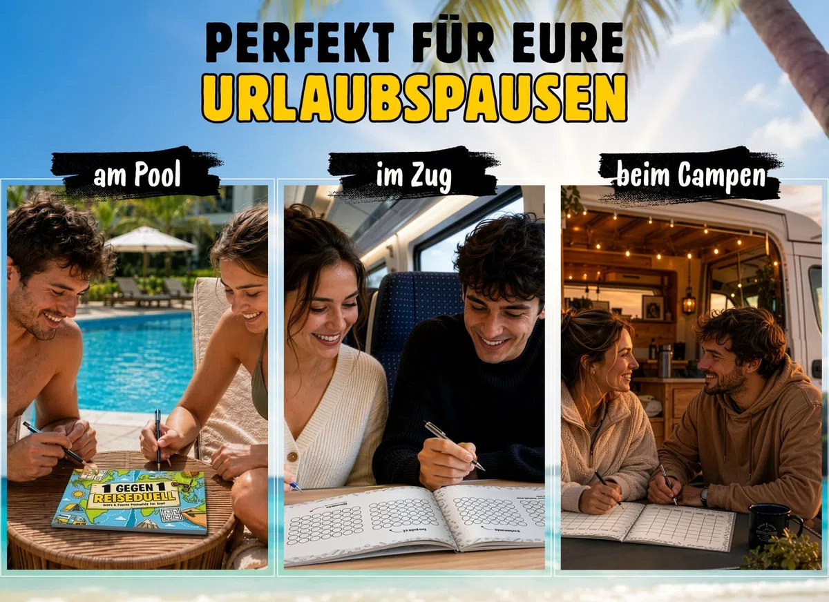 1 gegen 1 Reiseduell: Stift und Papier Minispiele für Zwei | Reisespiele ohne Hilfsmittel | Beschäftigung im Urlaub für Erwachsene, Paare, Familien & Kinder ab 10 Jahre | Ideal für Autofahrten