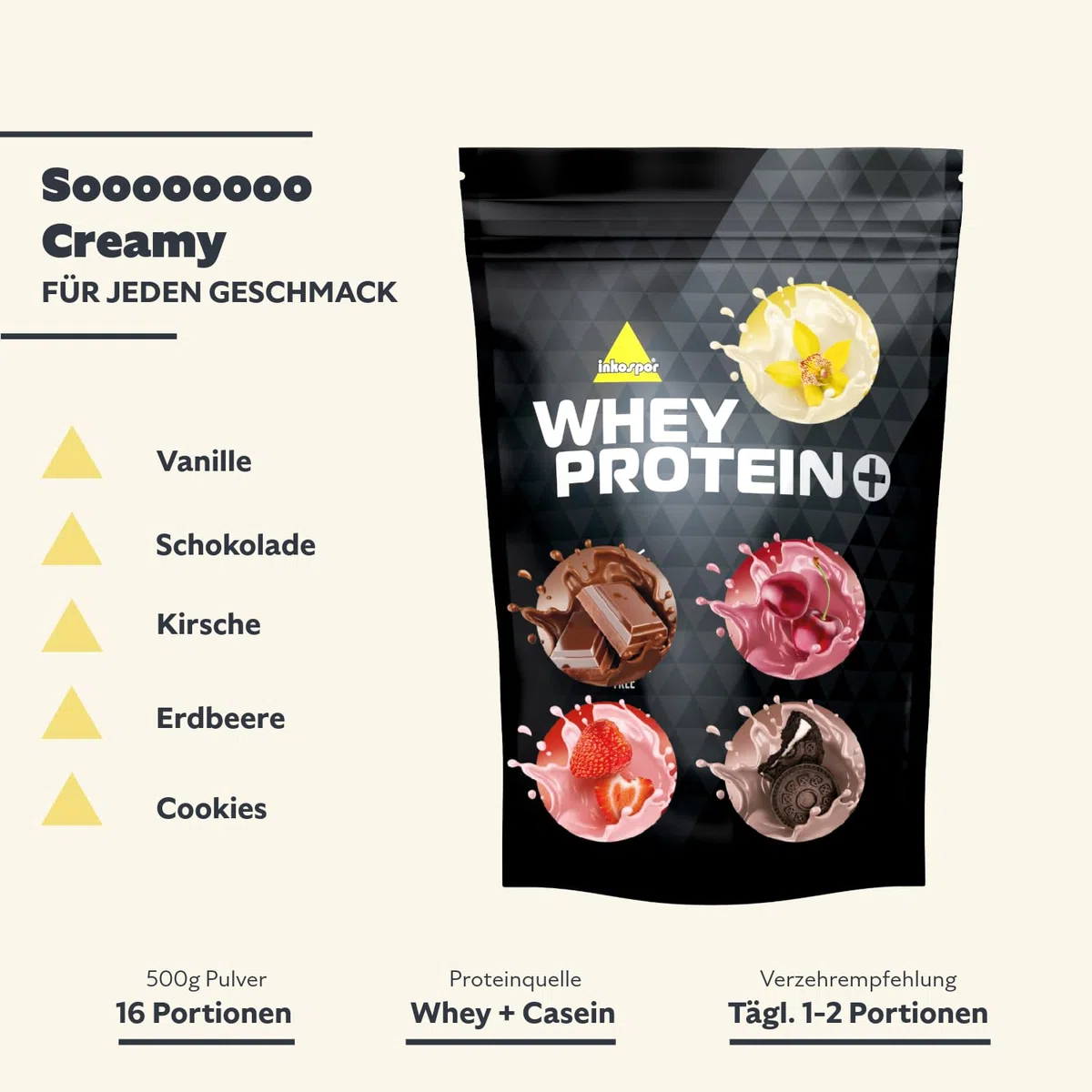 inkospor WHEY PROTEIN + Eiweißpulver aus Whey und Casein für einen extra cremigen Protein Shake, 24g Eiweiß pro Portion, Vanille Geschmack