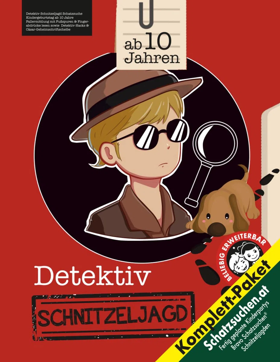 Detektiv Schnitzeljagd Schatzsuche Kindergeburtstag ab 10 Jahre: Fallermittlung mit Fußspuren & Fingerabdrücke lesen sowie Detektiv-Hacks & Cäsar-Geheimschriftscheibe (Bravo Schatzsuche)