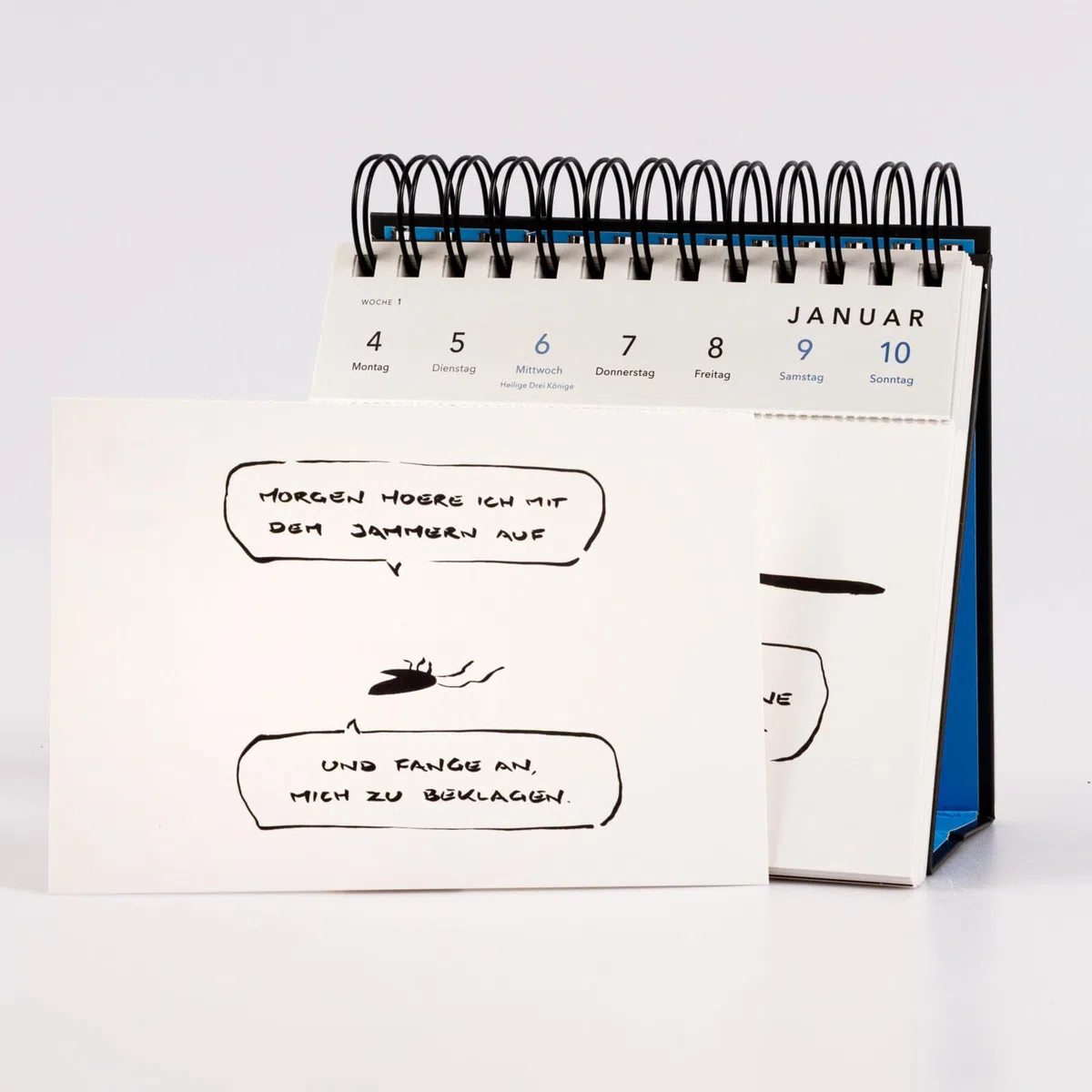 meta bene Postkartenkalender 2027: 52 antrennbare und gut beschreibbare Postkarten | Stabiler Tischkalender und Wochenkalender mit Cartoons für zynische Optimisten