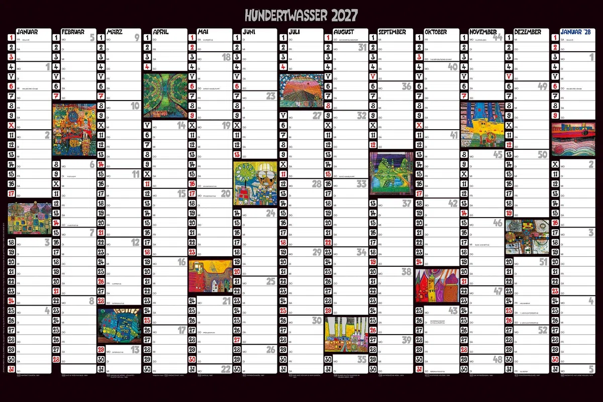 Hundertwasser Jahresplaner Art 2027: Wandplaner