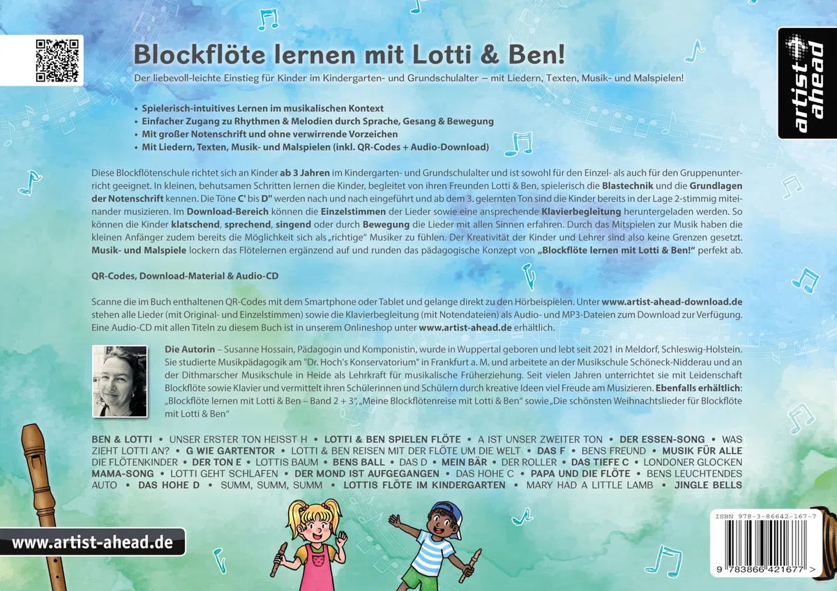 Blockflöte lernen mit Lotti & Ben! Der leichte Einstieg für Kinder ab 3 Jahren – die Blockflötenschule mit Liedern, Texten, Musik- & Malspielen (inkl. Begleitung, QR-Codes + Audio-Download). Anfänger