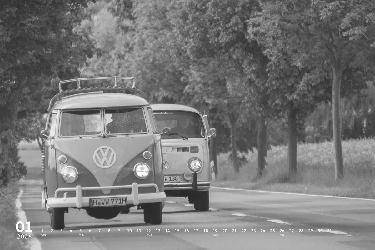arti - VW Classic Kalender 2026 - im Format 49,5 x 33 - Bilder der Volkswagen Klassiker, VW Käfer, Bulli, Golf GTI