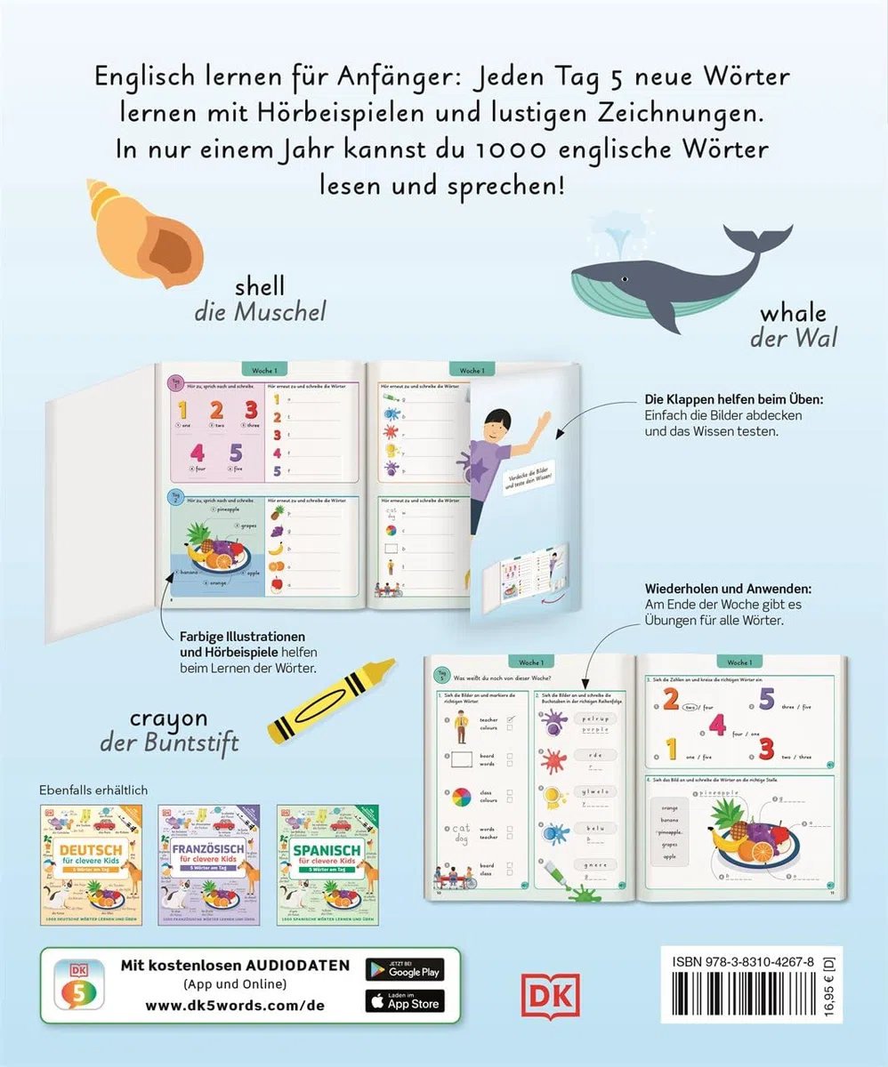 Englisch für clevere Kids - 5 Wörter am Tag: 1000 englische Wörter lernen und üben. Mit kostenlosen Audio-Daten (App und Online)