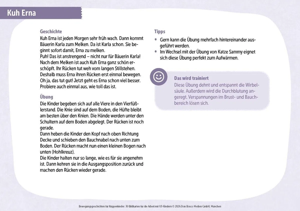 Bewegungsgeschichten für Krippenkinder: 30 Bildkarten für die Arbeit mit U3 Kindern. Tiere nachmachen und dabei die Körperwahrnehmung stärken: ... für Erzieherinnen in der Kinderkrippe)