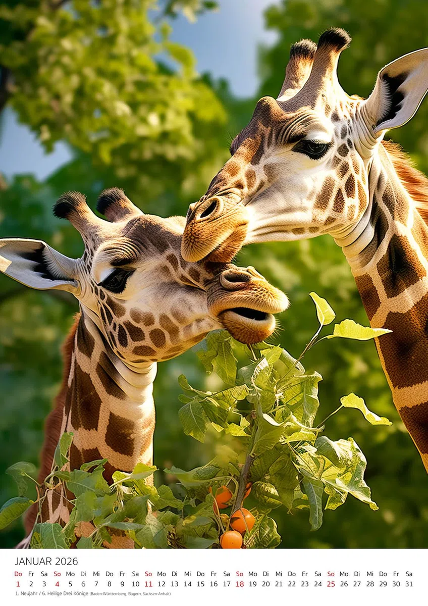 Edition Seidel Premium Kalender Giraffen 2026 Format DIN A3 Wandkalender Tierkalender Afrika Südafrika Kenia Serengeti Steppe Savanne Giraffe Bulle Kühe Wildtiere Melanie Viola