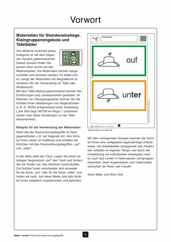 Mathe - na klar! Pränumerik: Raumordnungsbegriffe: Differenzierte Arbeitsblätter zur systematischen Förderung. Mit METACOM-Symbolen (Sonderpädagogische Förderung - Geistige Entwicklung)