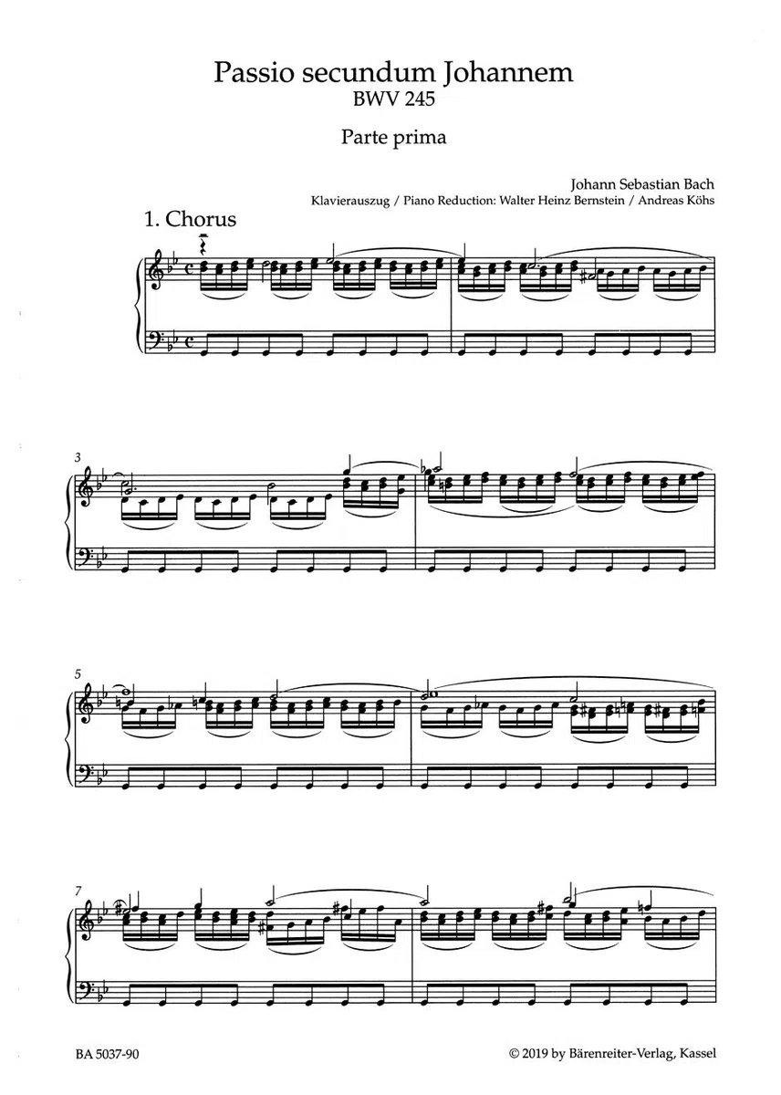 Johannes-Passion (St. John Passion) BWV 245. BÄRENREITER URTEXT. Klavierauszug vokal, Urtextausgabe