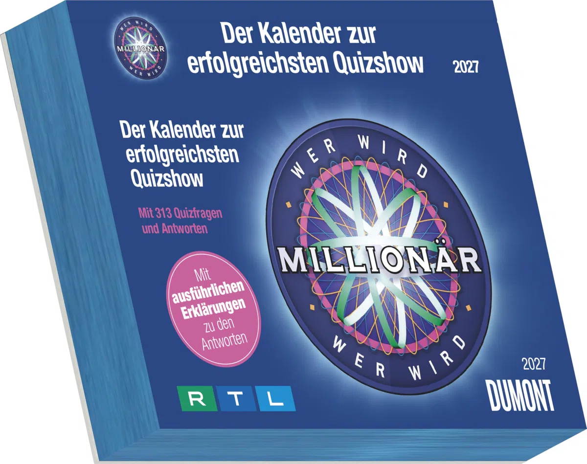 Wer wird Millionär 2027: Tagesabreißkalender 15x12 cm mit 313 Quizfragen und Rätseln, mit Originalfragen aus der RTL-Sendung