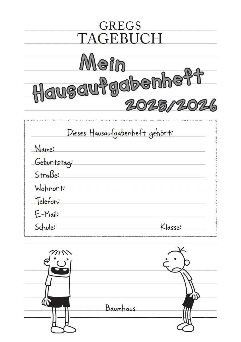 Gregs Tagebuch - Mein Hausaufgabenheft 2025/2026: Mit Stundenplan, Ferienkalender, Quiz, Notfallplan für Freistunden und vielen lustigen Greg-Comics