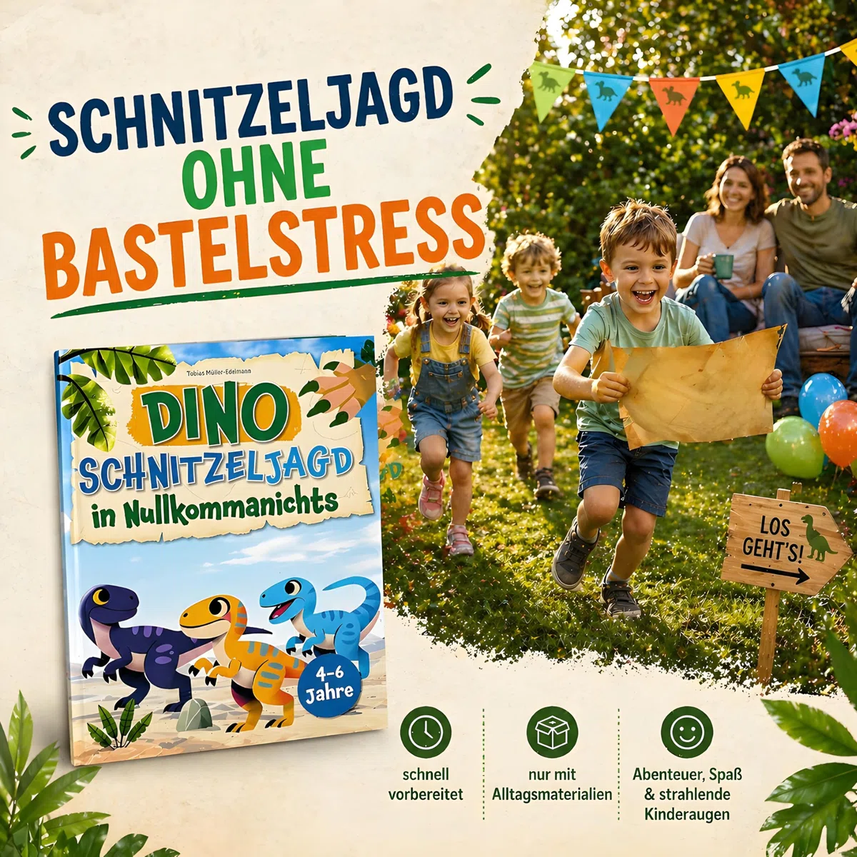 Dino Schnitzeljagd in Nullkommanichts: Minimaler Aufwand & maximaler Spaß für deinen Dino Kindergeburtstag I Schatzsuche Komplettset für Kinder von 4-6 Jahren