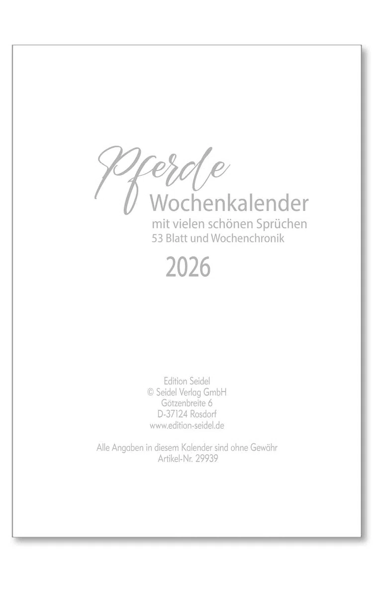 Edition Seidel Premium Kalender Pferde Wochenkalender 2026 Format DIN A4 Wandkalender Pferdekalender mit vielen Bildern und schönen Sprüchen Tiere Pferd Stute Fohlen