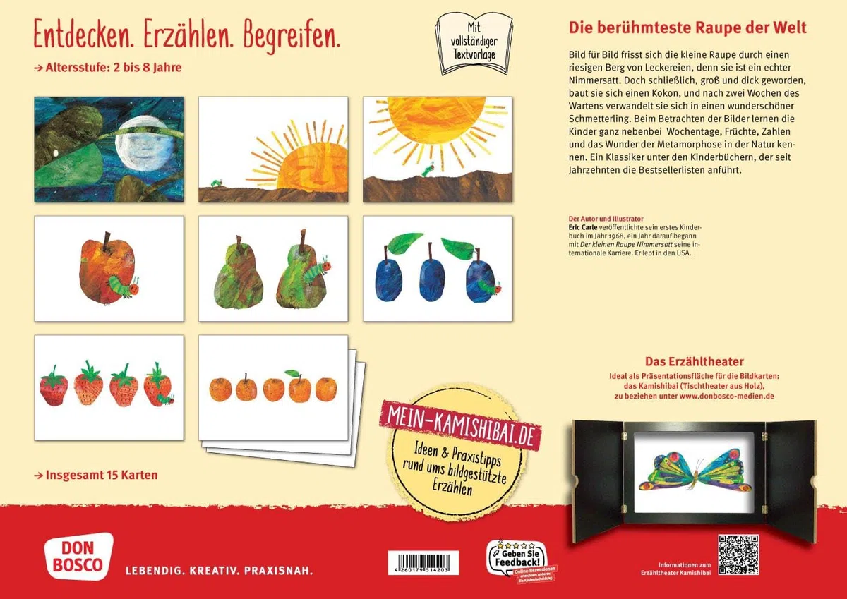 Die kleine Raupe Nimmersatt. Kamishibai Bildkartenset: Entdecken - Erzählen - Begreifen: Bilderbuchgeschichten: Wochentage und Zahlen lernen mit ... für unser Erzähltheater)