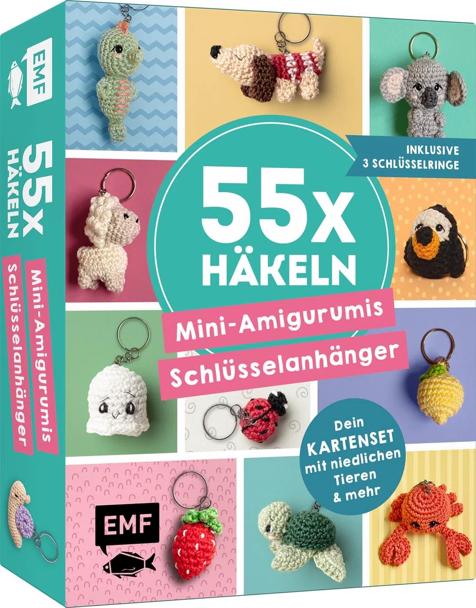 55 x häkeln – Mini-Amigurumis Schlüsselanhänger: Dein Kartenset mit niedlichen Tieren & mehr: 55 Karten mit Häkelfiguren für Schlüsselbund & Co. | Grundlagen-Booklet & 3 Schlüsselringe inklusive