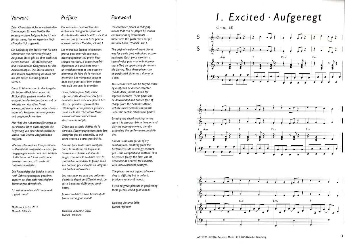 Moods Band 1-10 mittelschwere poppig-rockige Stücke für 2 Sopran-Blockflöten und Klavier von Daniel Hellbach - Notenbuch mit CD und bunter herzförmiger Notenklammer