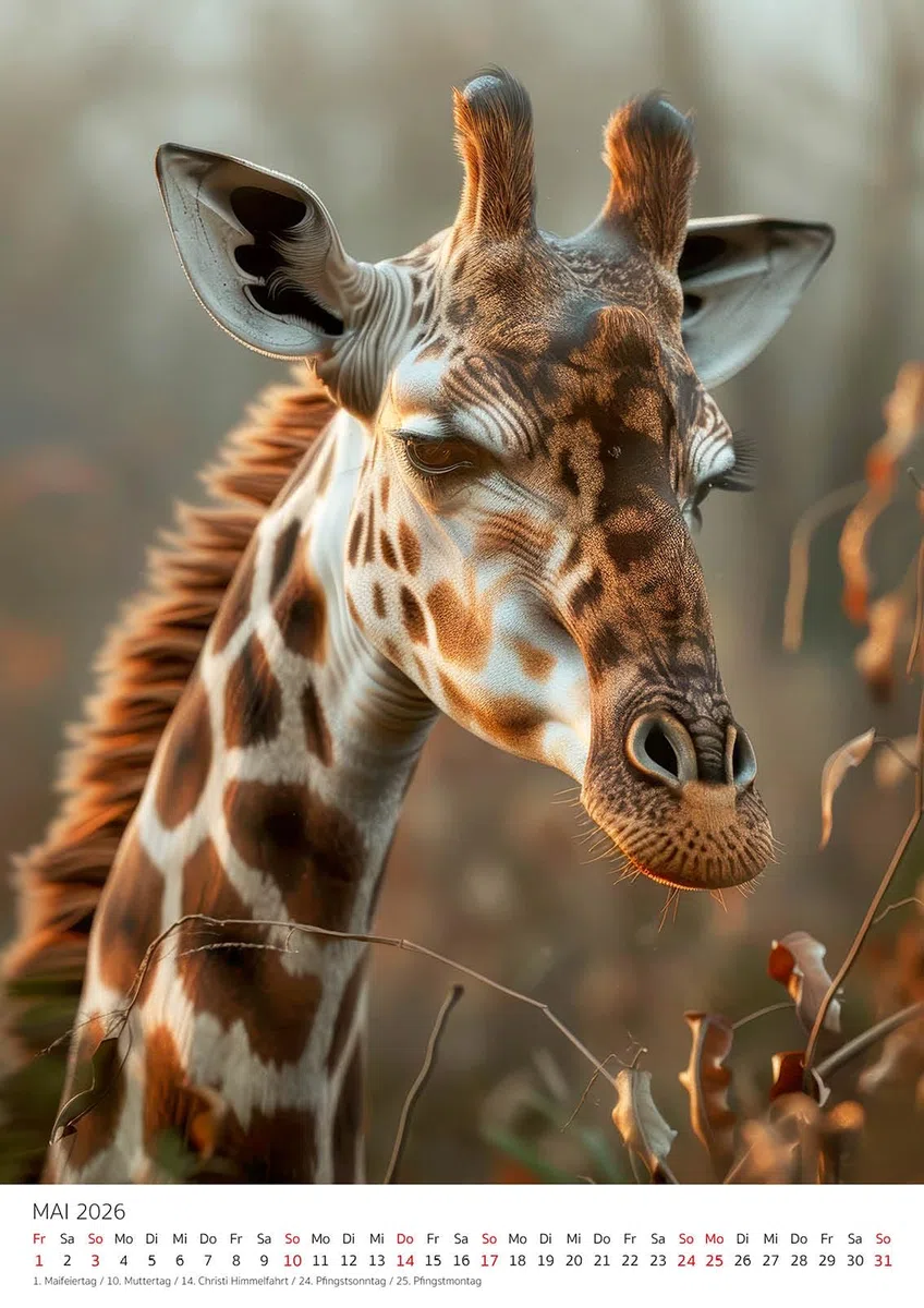 Edition Seidel Premium Kalender Giraffen 2026 Format DIN A3 Wandkalender Tierkalender Afrika Südafrika Kenia Serengeti Steppe Savanne Giraffe Bulle Kühe Wildtiere Melanie Viola