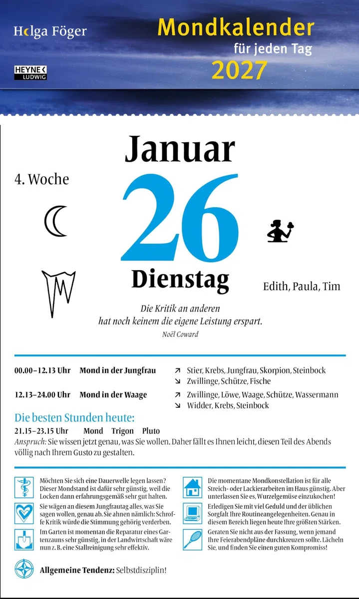 Mondkalender für jeden Tag 2027: Tages-Abreißkalender – perforierte Seiten – zum Aufstellen oder Aufhängen – 13,0 x 18,5 cm