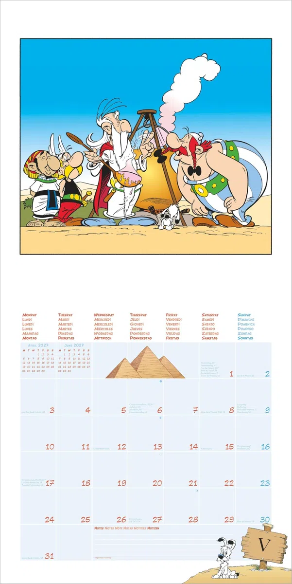 Asterix & Obelix 2027: Wandkalender 30x30 cm (30x60 cm geöffnet) mit Notizkalendarium, 12 Illustrationen und 6-sprachiges Kalendarium