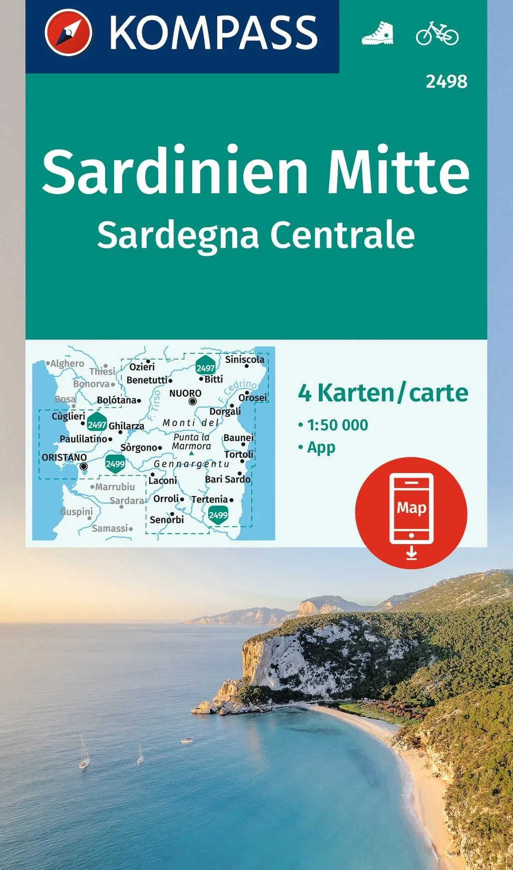 KOMPASS Wanderkarten-Set 2498 Sardinien Mitte / Sardegna Centrale (4 Karten) 1:50.000: inklusive Karte zur offline Verwendung in der KOMPASS-App. Fahrradfahren.
